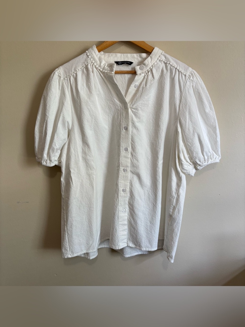 PrettyGarden Cotton Button Front Blouse XL White Puff Sleeve Cottagecore